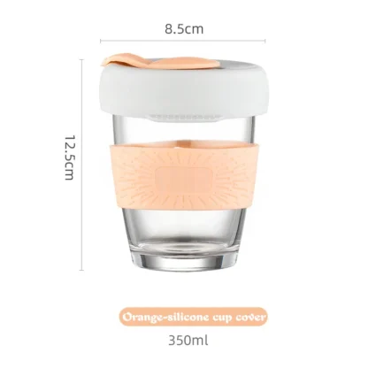 ⁦أكواب زجاجية بغطاء سيليكون بشكل أنيق سعة 350ml⁩ - الصورة ⁦3⁩