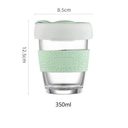 ⁦أكواب زجاجية بغطاء سيليكون بشكل أنيق سعة 350ml⁩ - الصورة ⁦2⁩