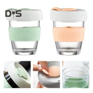 أكواب زجاجية بغطاء سيليكون بشكل أنيق سعة 350ml